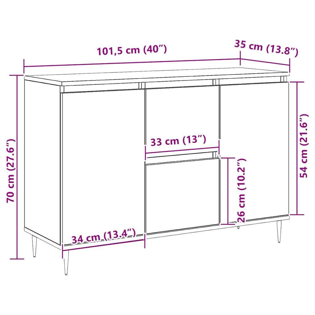 Sideboard Schwarz 104x35x70 cm Holzwerkstoff